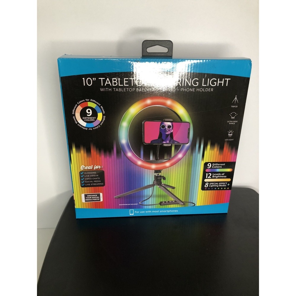 Bower‎ 10in RGB Ring Light Selfie Kit w/ Tripod 9 Colors Effects